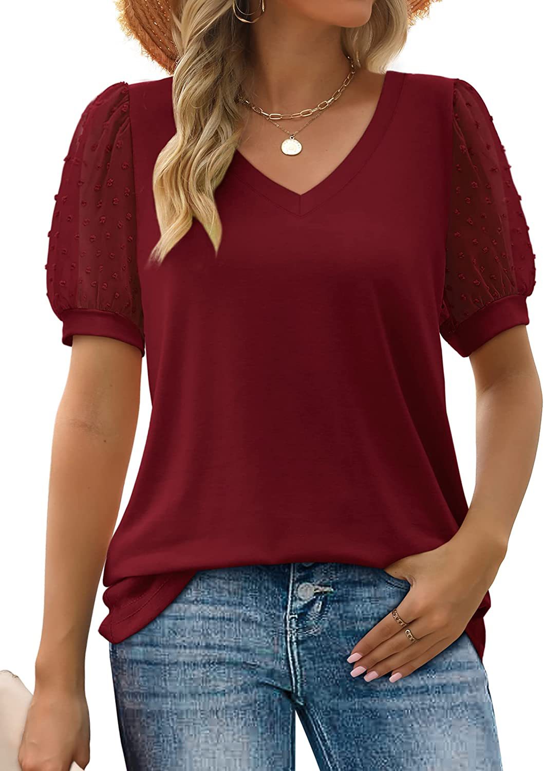 Rema – Sheer Sleeve V-Neck Top